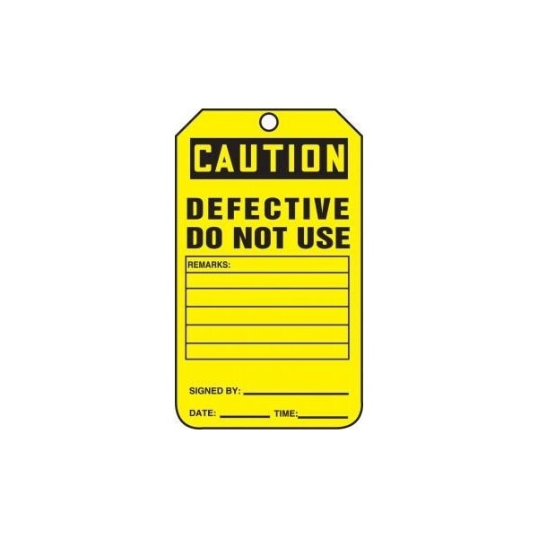 Accuform Safety Tags, CAUTION DEFECTIVE DO NOT USE, 5.75in x 3.25in, PF-Cardstock, 25PK MCGT210CTP - main
